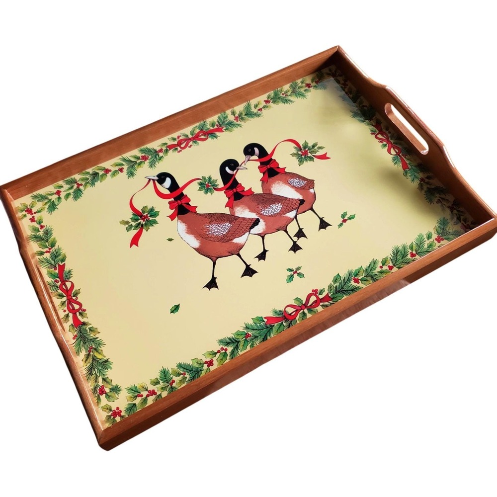 Country Goose Geese Christmas Holiday Charcuterie Serving Tray Cottage Core Vtg
